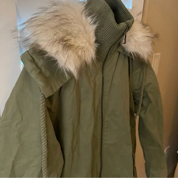 Sam Edelman Green Utility Jacket with Fur-Trimmed Hood - Picture 5 of 11